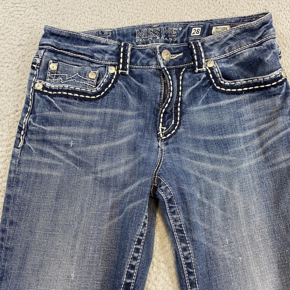 Miss Me Jeans‎ Womens 28 Blue Boyfriend Capri Distressed Contrast Stitching - Picture 5 of 12